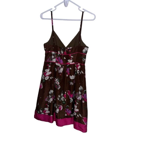 GUESS Silk Fit and Flare Sundress Y2K Brown Floral Women's Vintage Size 7 - Picture 2 of 7